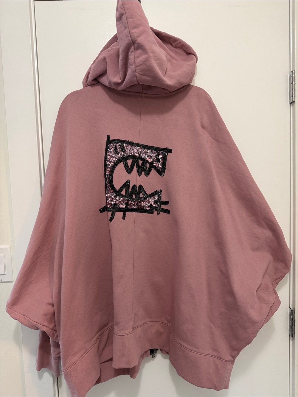 Coach Hooded Sequin Monster Patch Cape in Dusty Rose